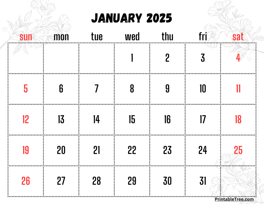 January 2025 Calendar Printable PDF Template With Holidays