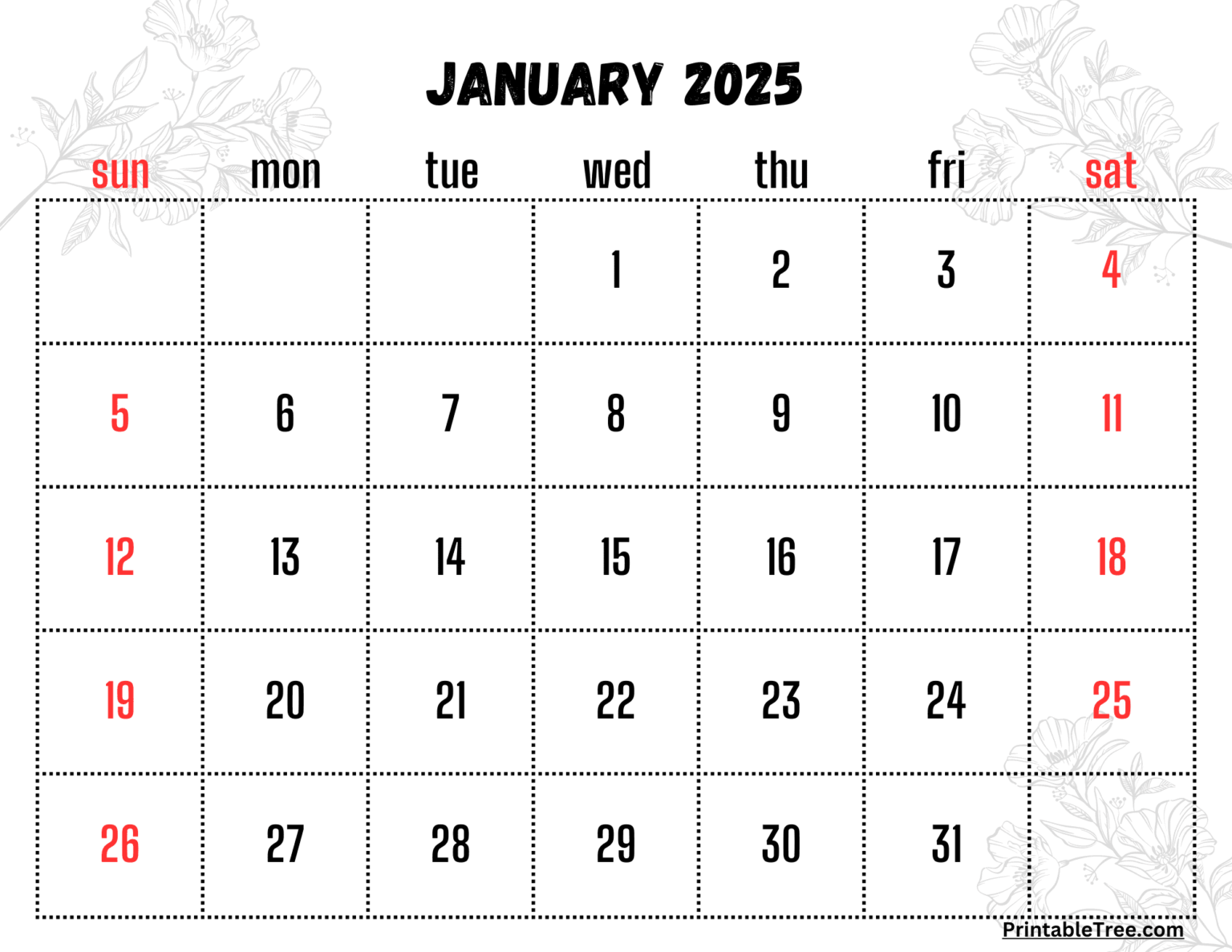 January 2025 Calendar Printable PDF Template with Holidays