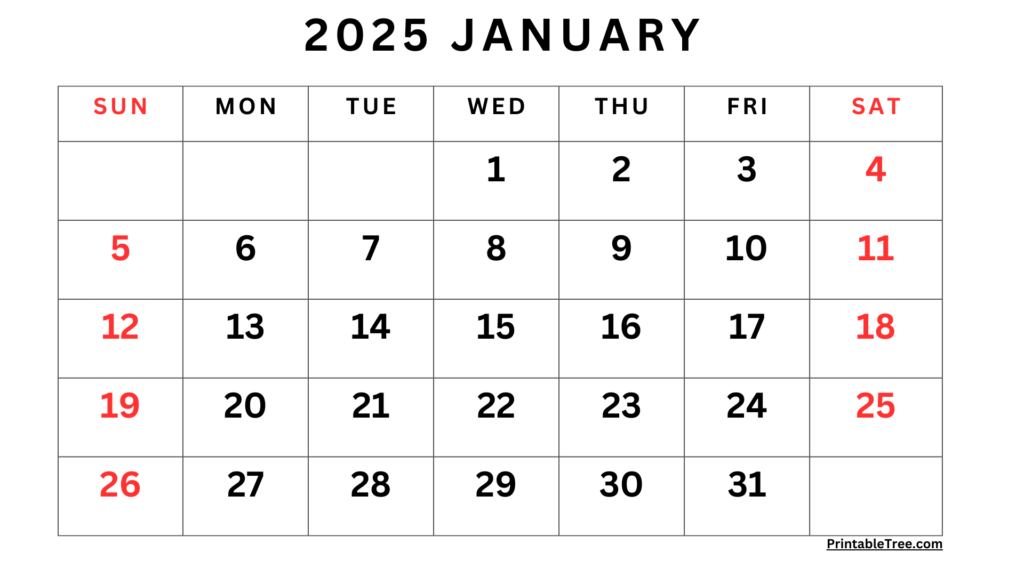 January 2025 Calendar Printable PDF Template with Holidays