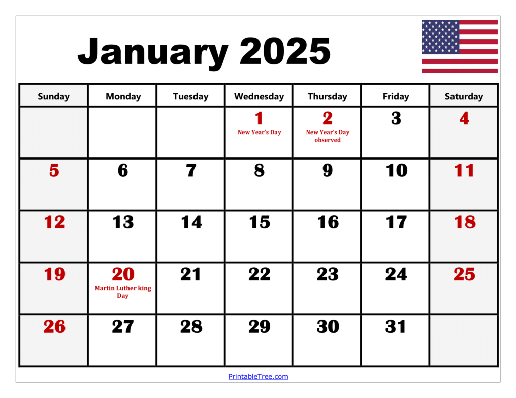 January 2025 Calendar with USA Holidays