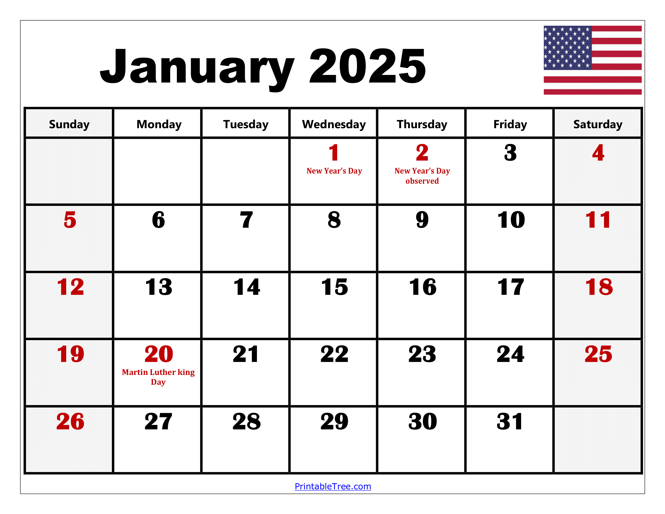 2025 January Calendar Photo Cards Printable Free