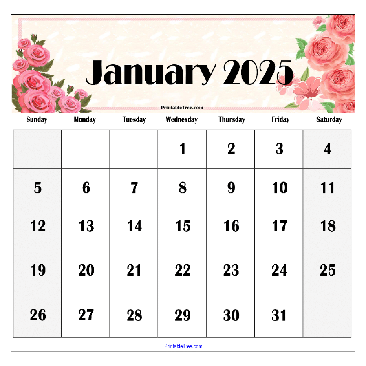 January 2025 Floral Calendar Printable