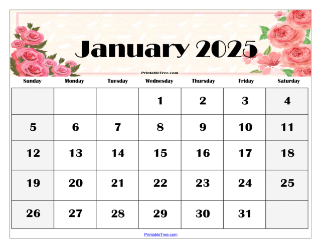 January 2025 Calendar Printable PDF Template with Holidays