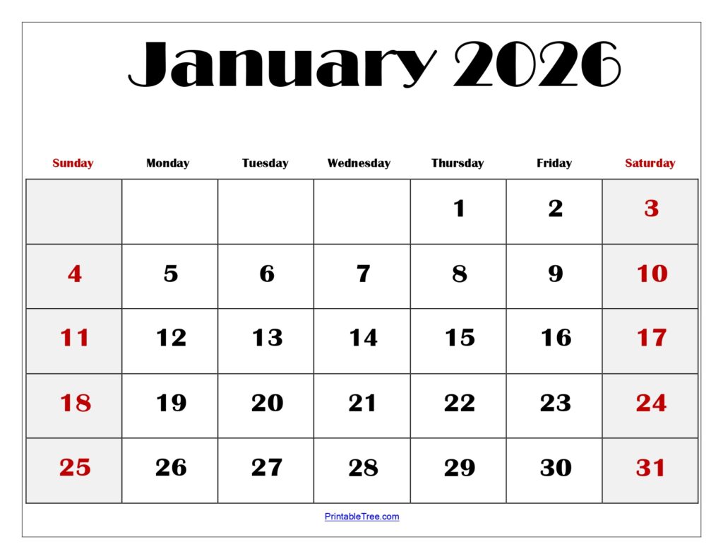 January 2026 Calendar Printable