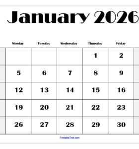 January 2026 Calendar Printable