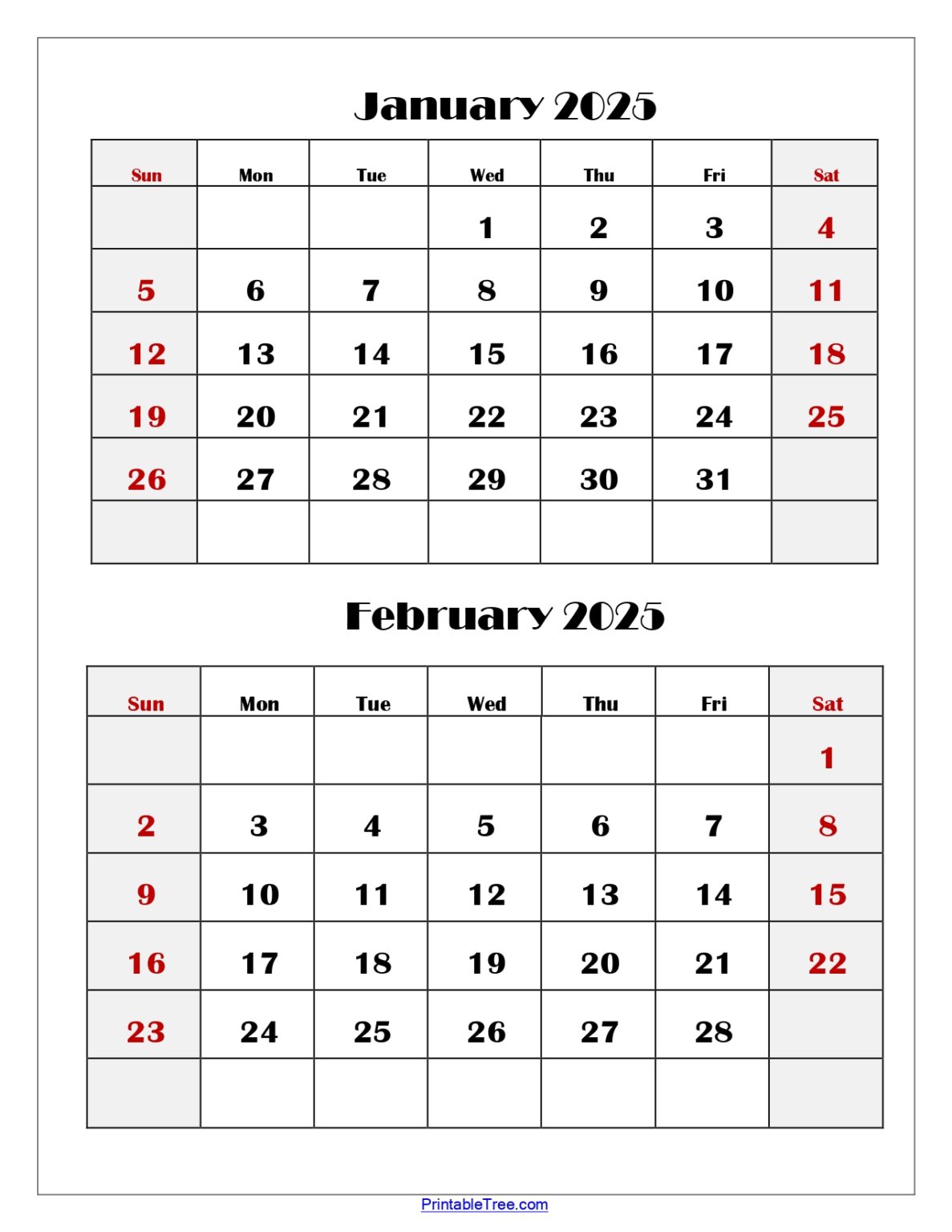 January February 2025 Calendar Printable Free Template Free