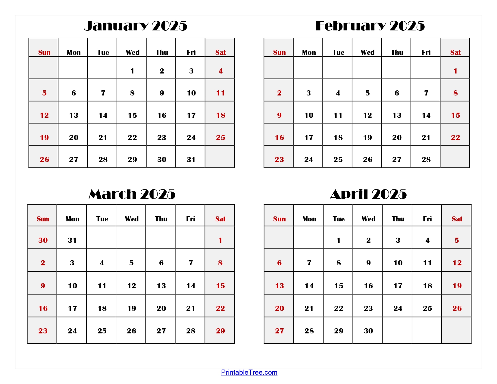 January To April 2025 Calendar Printable PDF Four Months Calendar January To April 2025 Calendar Printable PDF Four Months Calendar