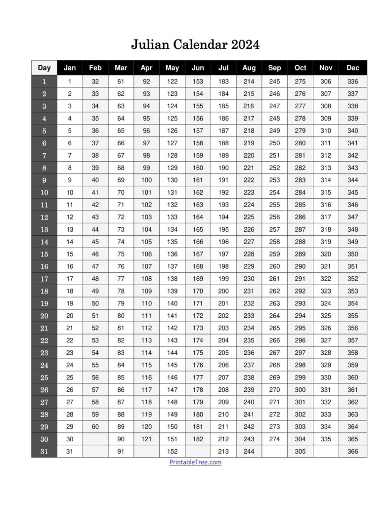 Julian Calendar 2024 Printable with Horizontal Stripes