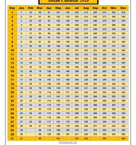 Julian Calendar 2026 Printable Yellow Color