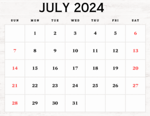 July 2024 Calendar Printable PDF with Holidays Free Template