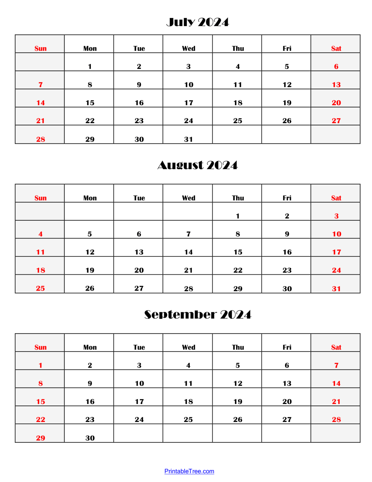 Three Months Calendar Printable PDF 2024