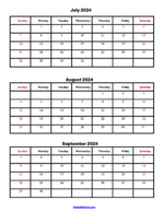 Three Months Calendar Printable PDF 2024