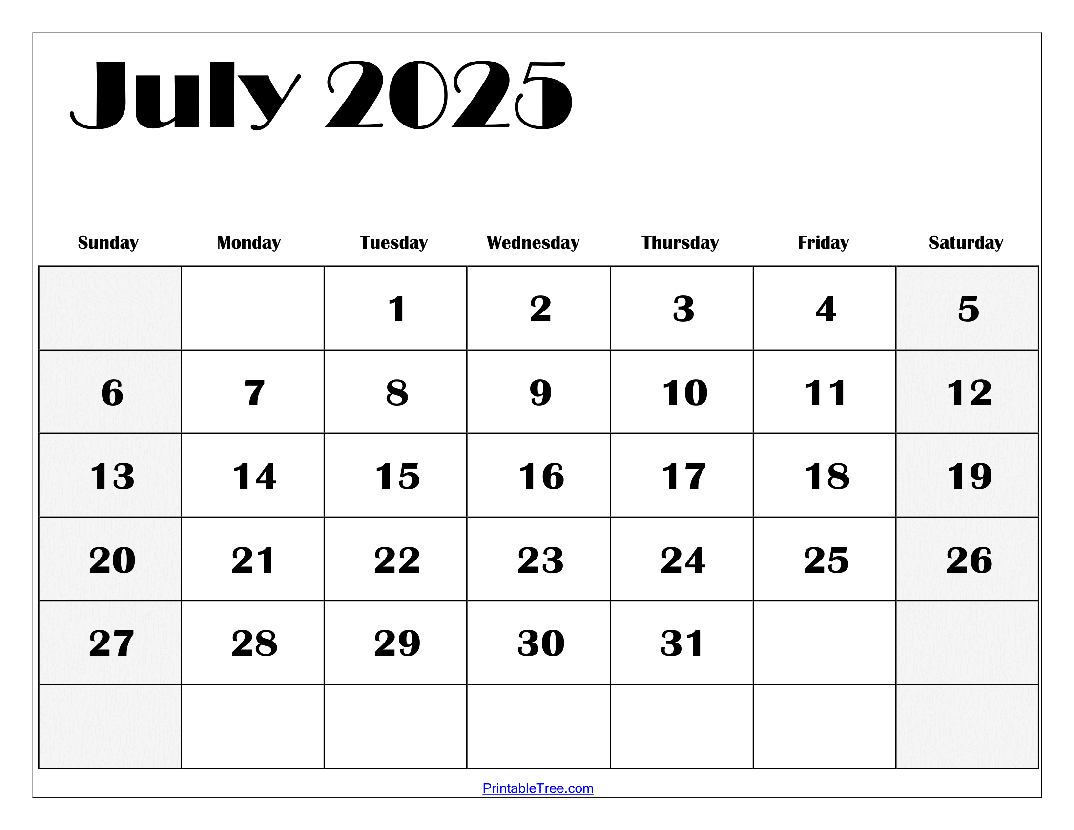 July 2025 Calendar Template 