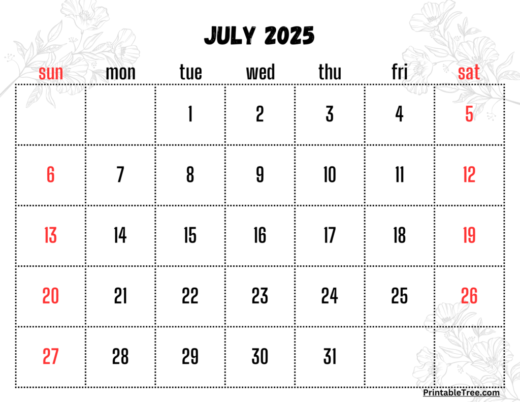 July 2025 Calendar Template 