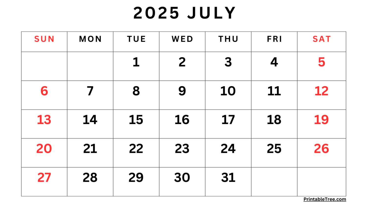July 2025 Calendar Printable With Holidays 