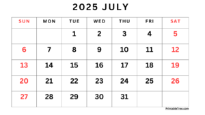 July 2025 Calendar Printable Pdf Template With Holidays