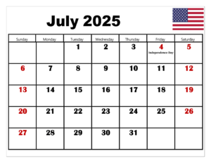 July 2025 Calendar Printable PDF Template with Holidays