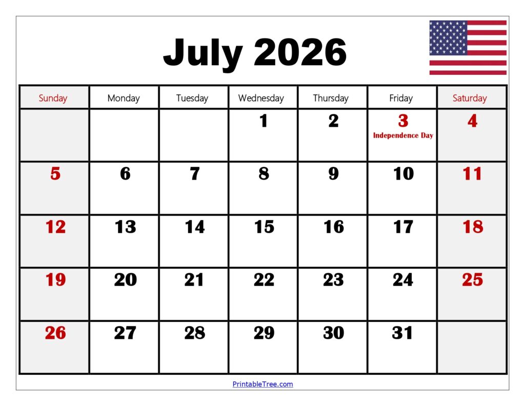 July 2026 Calendar with Holidays