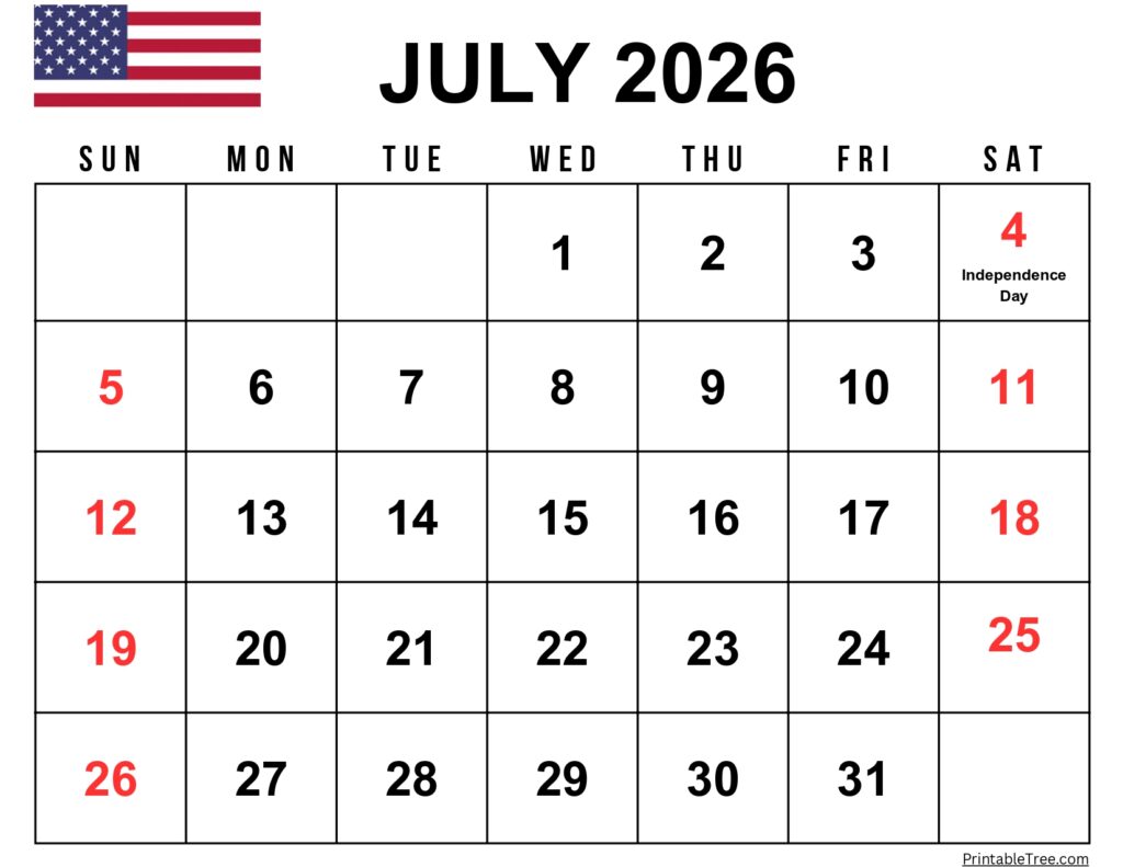 July 2026 Calendar with US Holidays
