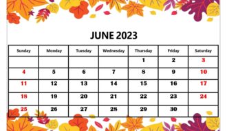 June 2023 Yellow Leaf Calendar Printable