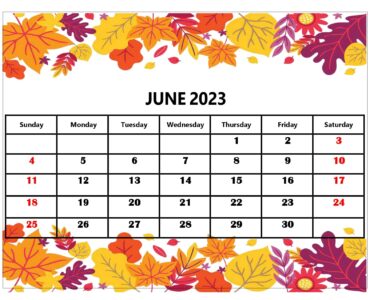 June 2023 Yellow Leaf Calendar Printable