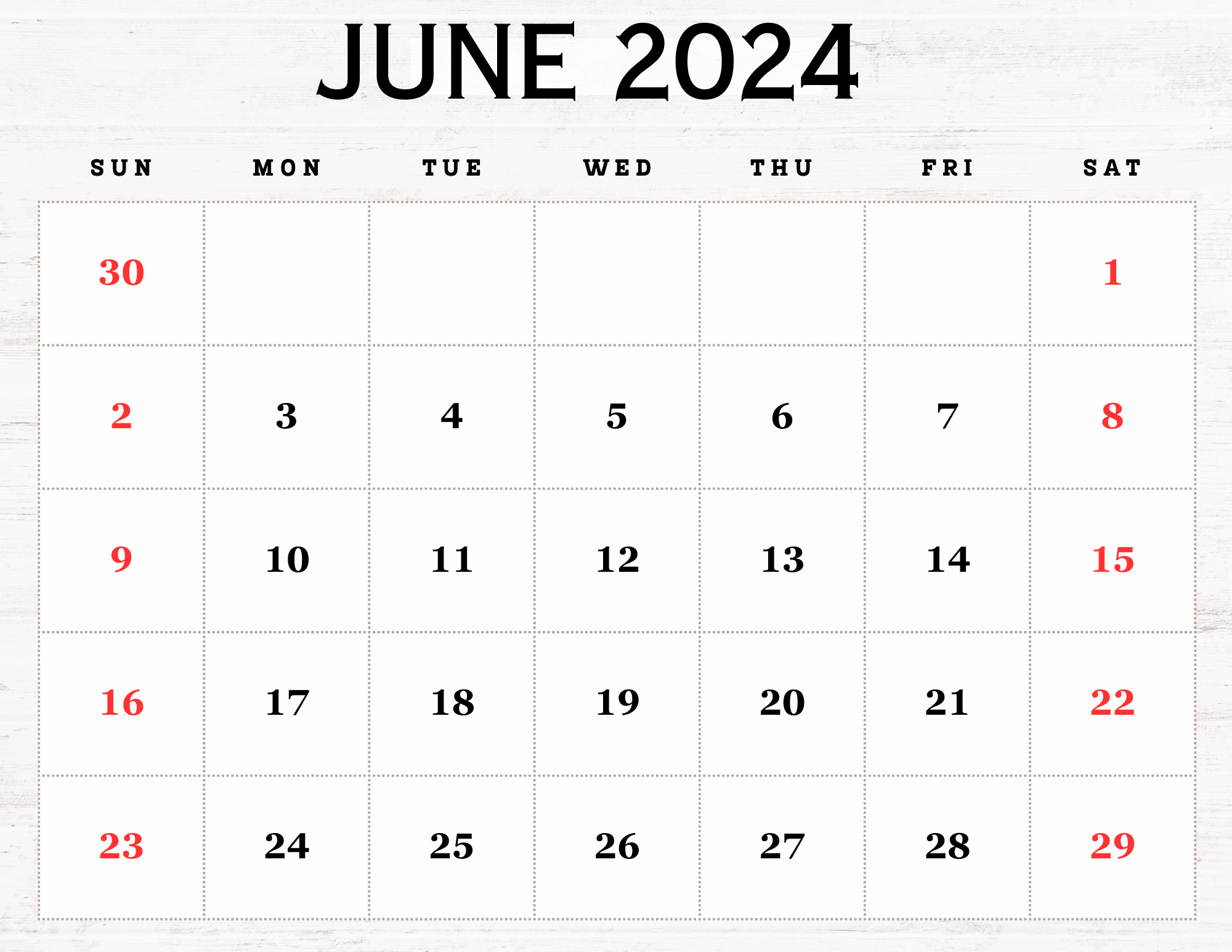 Blank June 2024 Calendar Printable PDF Templates Free Download