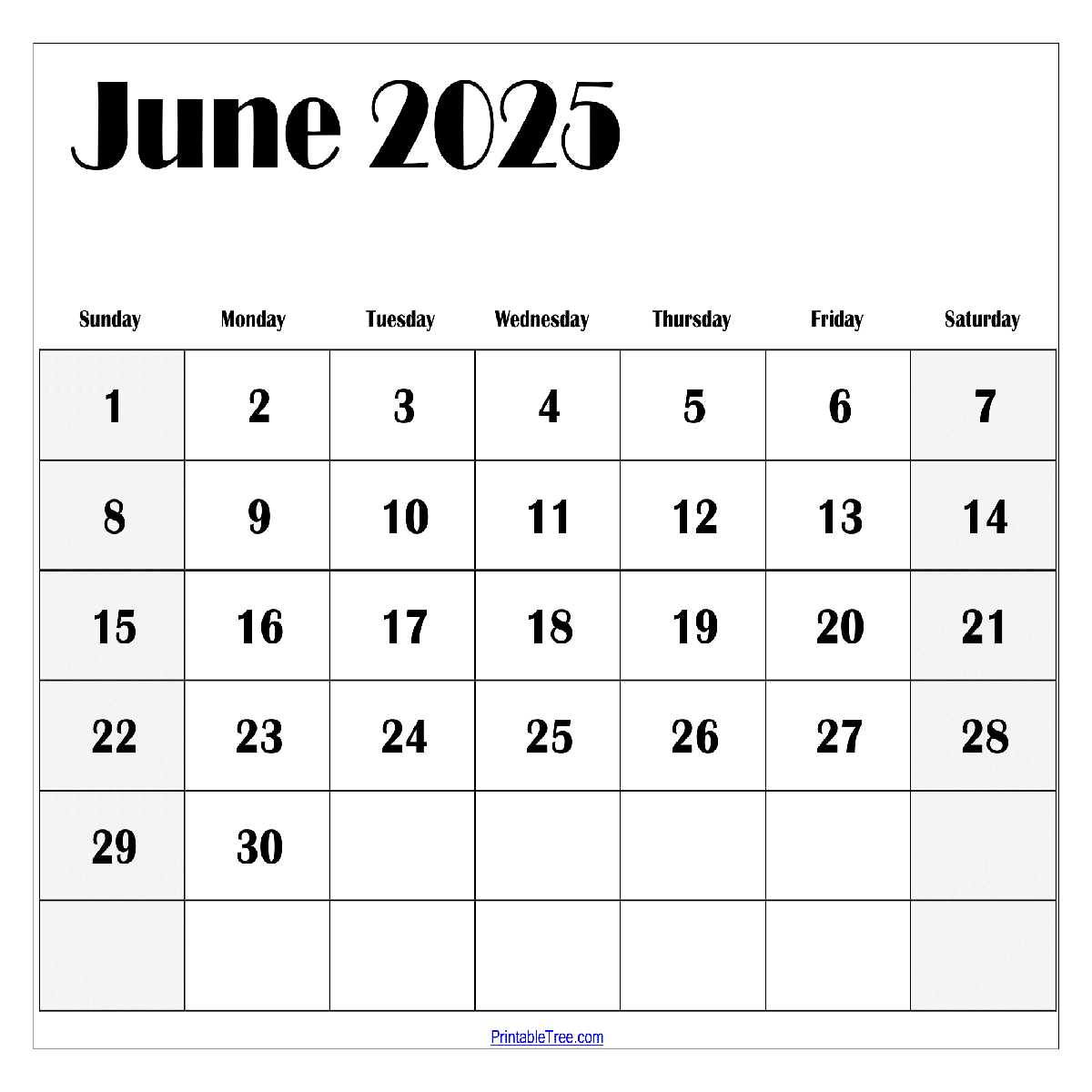 June 2025 Blank Printable Calendar