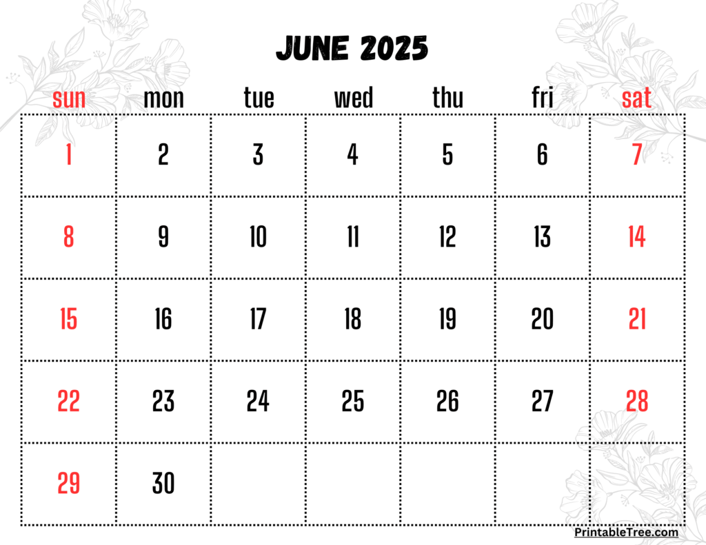 June 2025 Calendar Floral