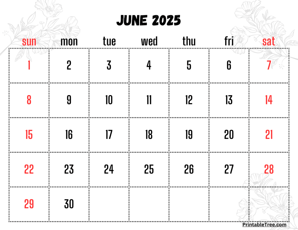 June 2025 Calendar Floral 