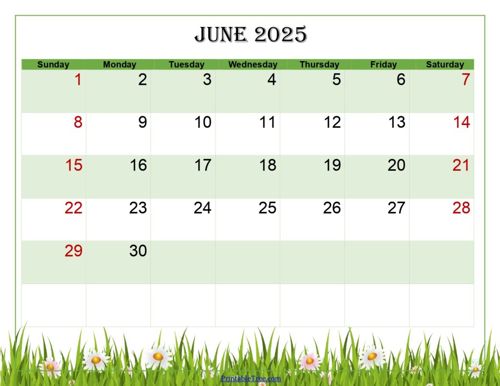 June 2025 Calendar Green Landscape