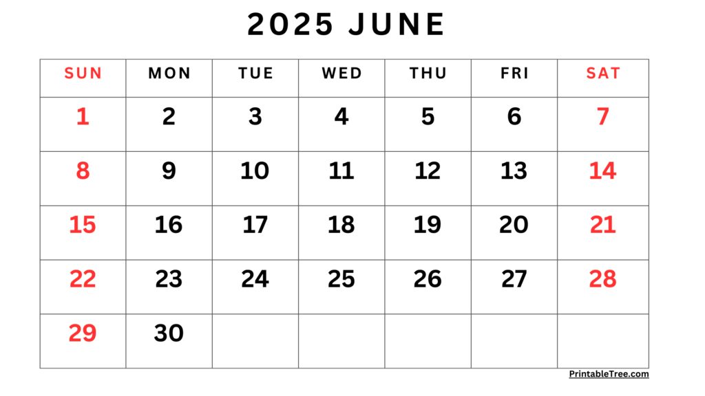 June 2025 Calendar Printable