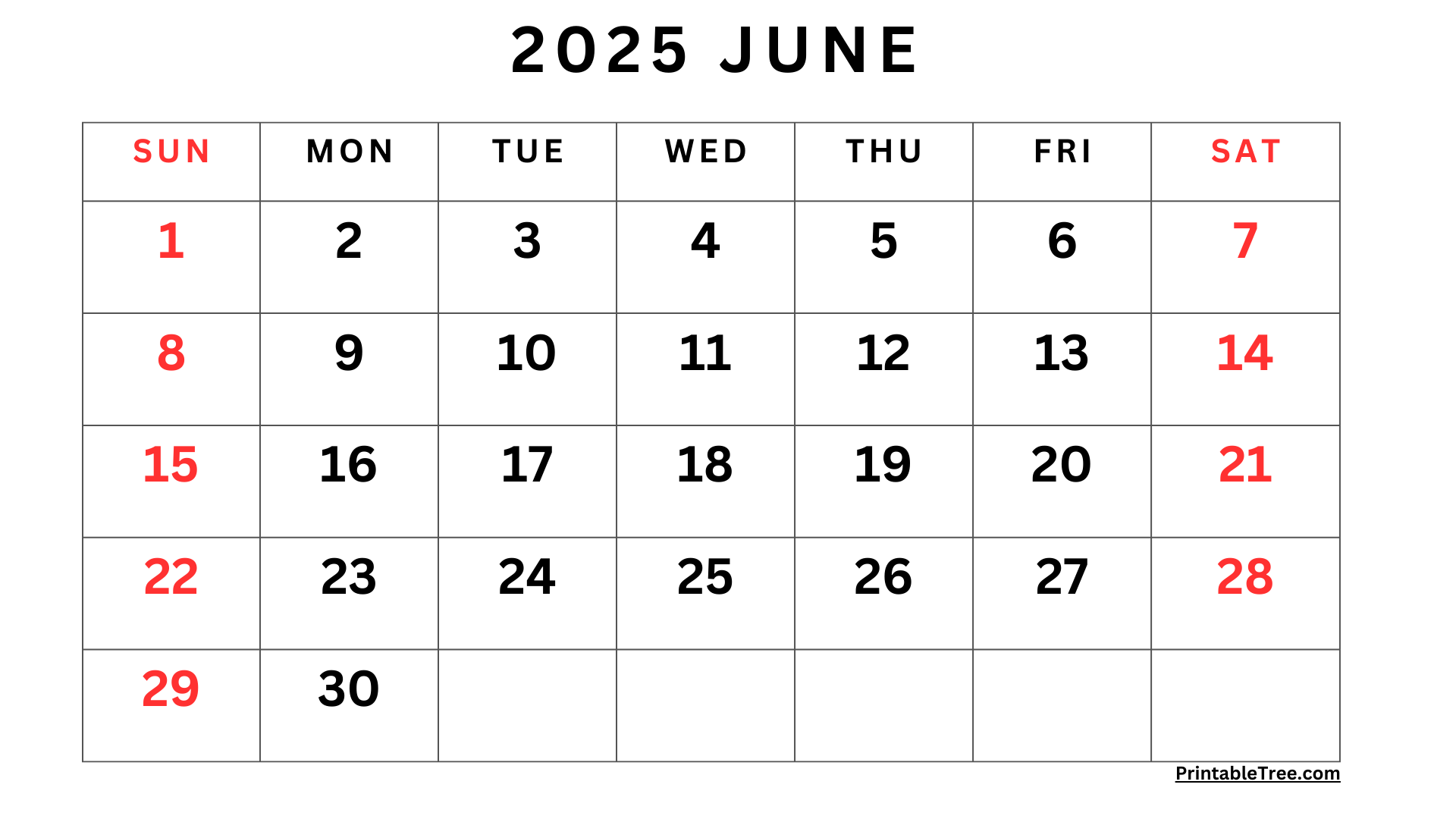 June 2025 Calendar Printable Pdf
