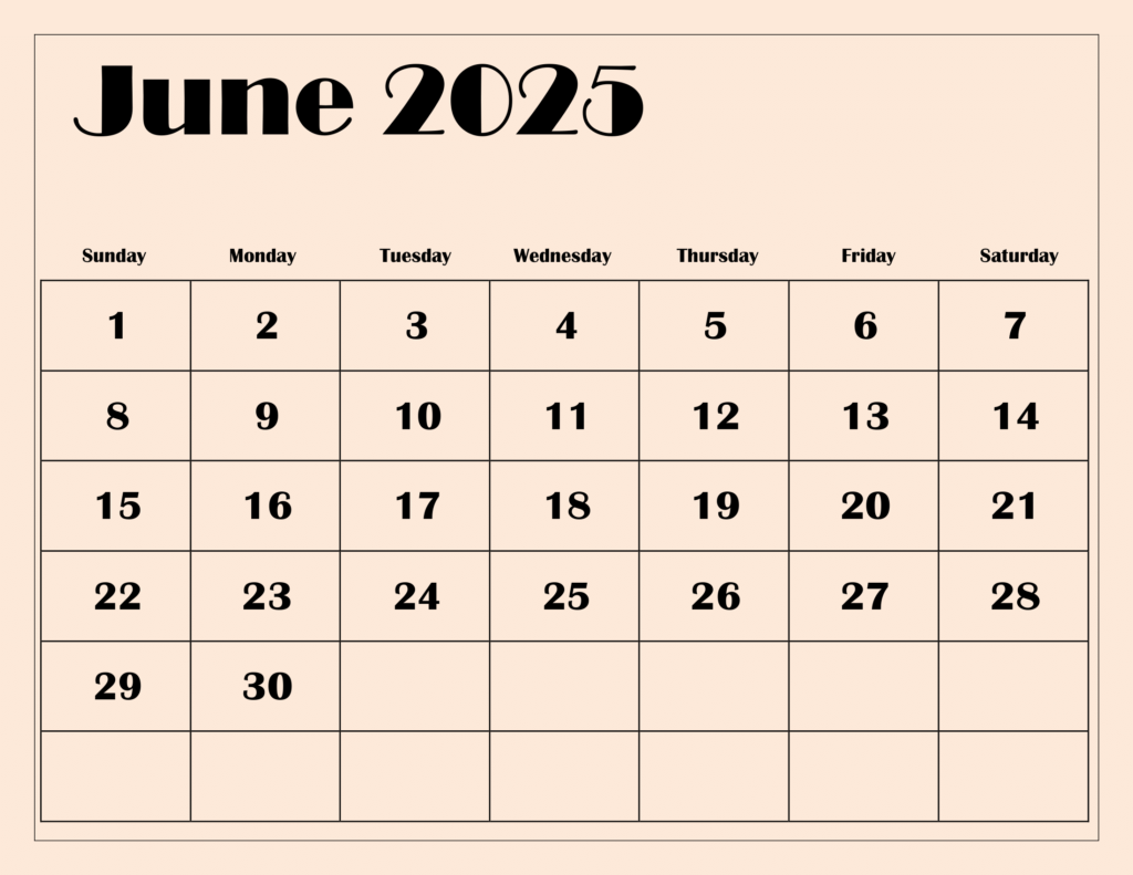 June 2025 Light Pink BG Calendar