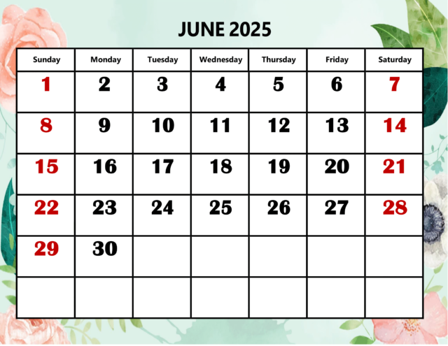 Free June 2025 Calendar Printable PDF Template with Holidays