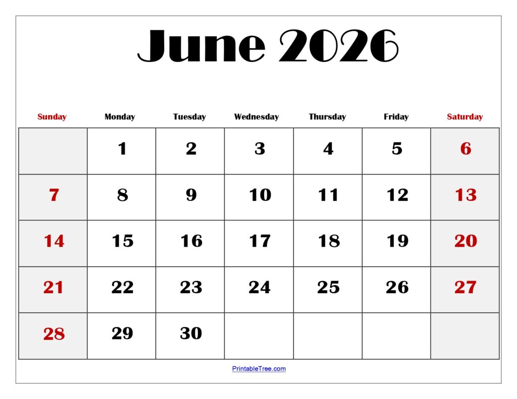 June 2026 Blank Printable Calendar