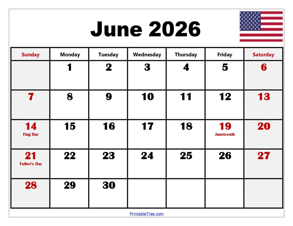 June 2026 Calendar with Holidays