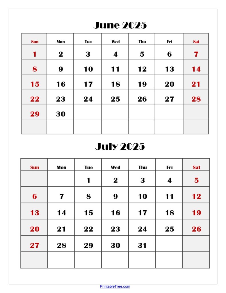 June and July 2025 Calendar