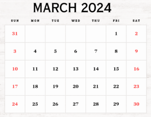March 2024 Calendar Printable PDF with Holidays Template Free