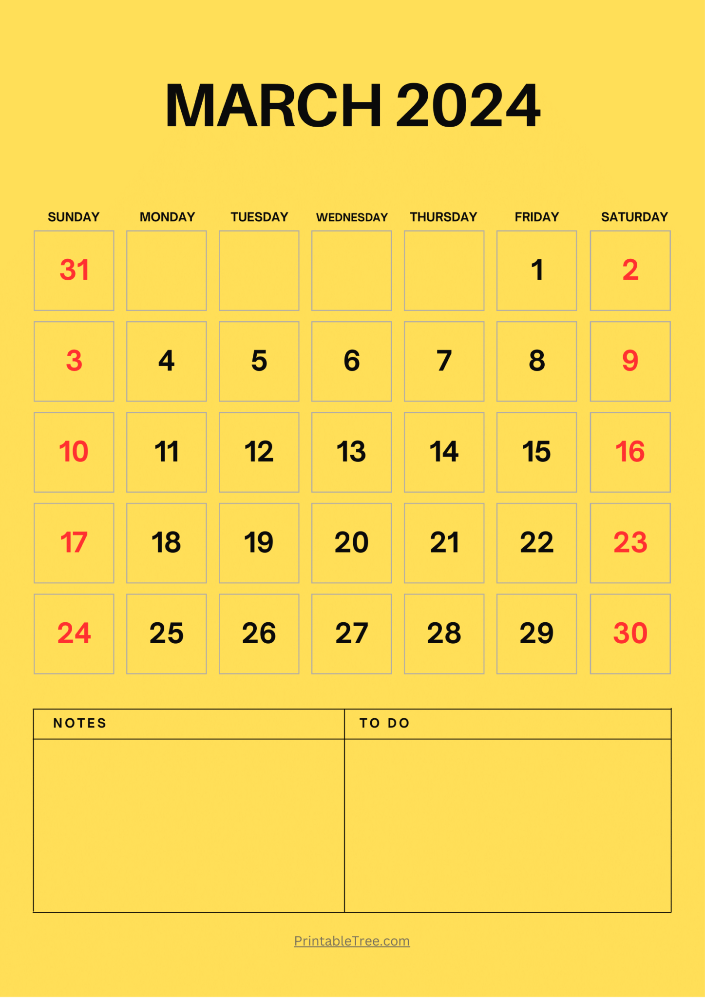 March 2024 Calendar Printable PDF with Holidays Template Free