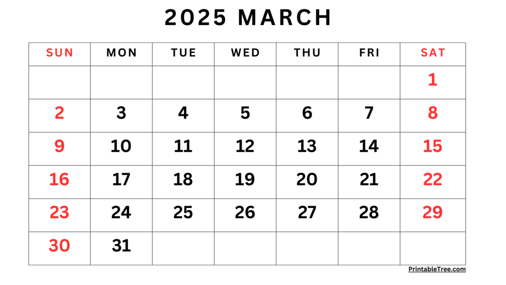 March 2025 Calendar Printable PDF Template With Holidays