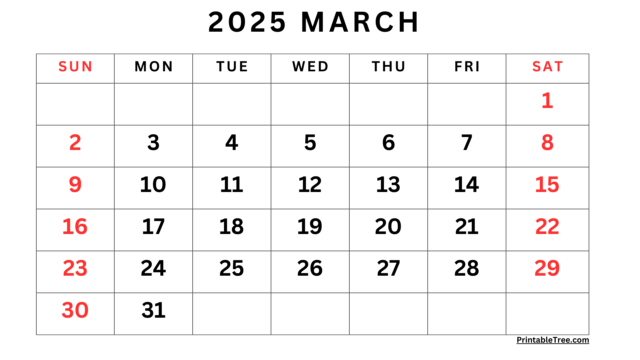 March 2025 Calendar Printable PDF Template with Holidays