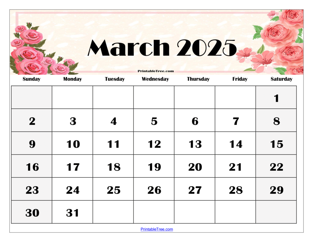 March 2025 Floral Calendar Printable