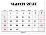 Blank March 2026 Calendar Printable PDF Templates