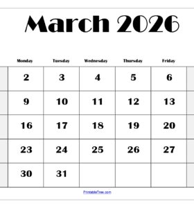 March 2026 Blank Printable Calendar