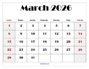 Blank March 2026 Calendar Printable PDF Templates