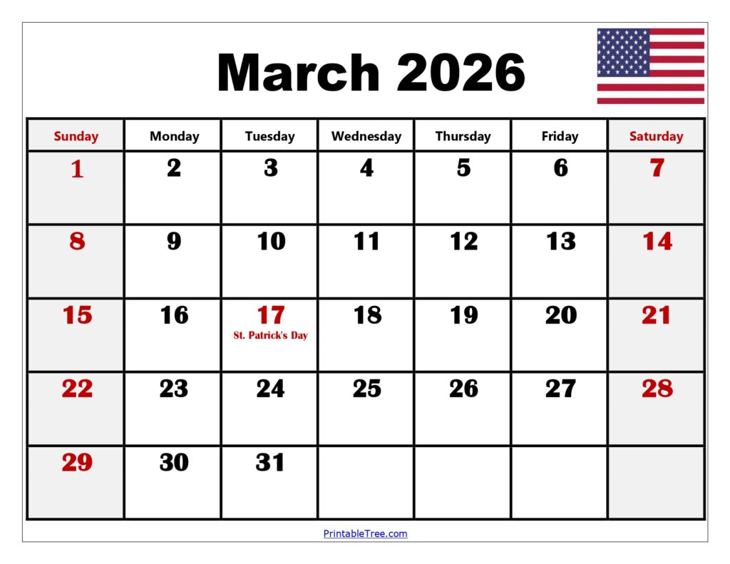 March 2026 Calendar with Holidays