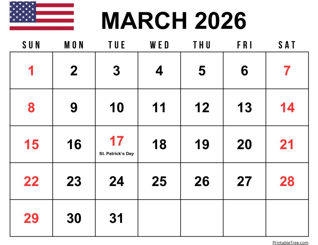 March 2026 Calendar with US Holidays