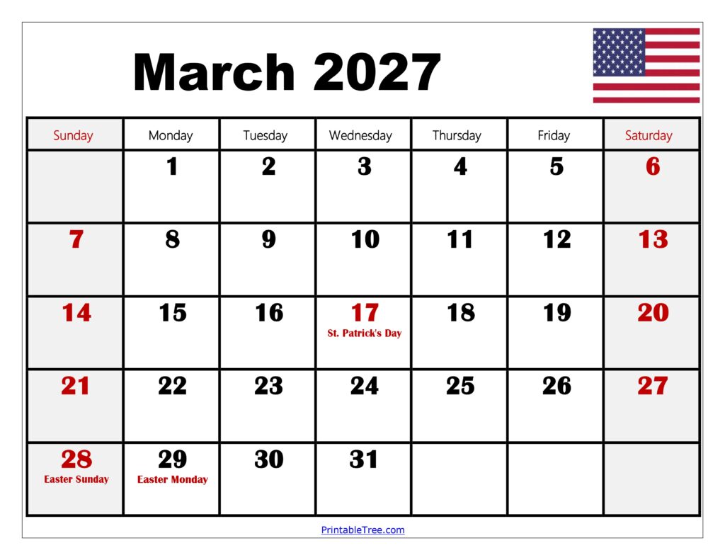 March 2027 Calendar with Holidays