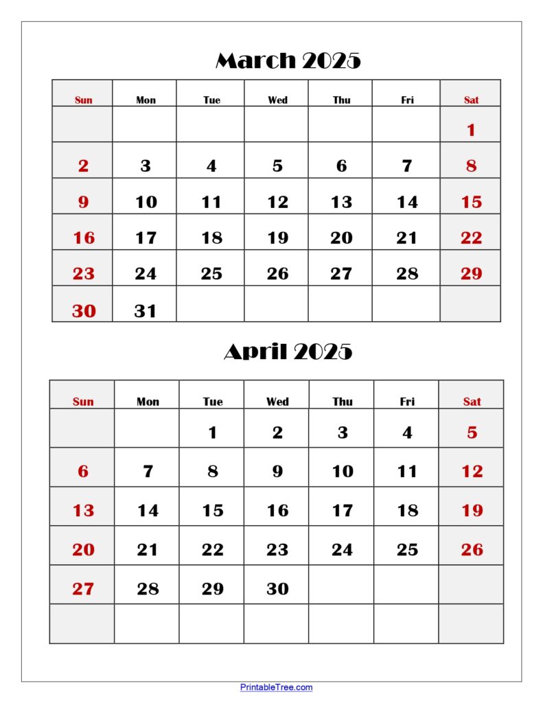 March and April 2025 Calendar