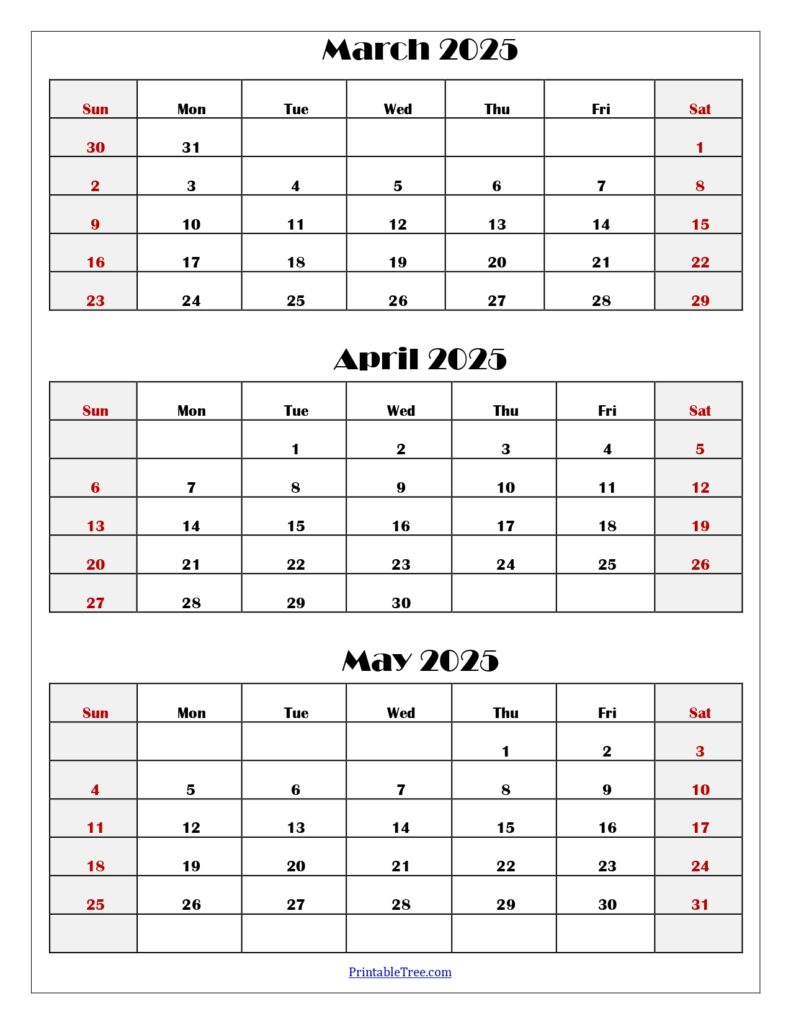 March to May 2025 Calendar